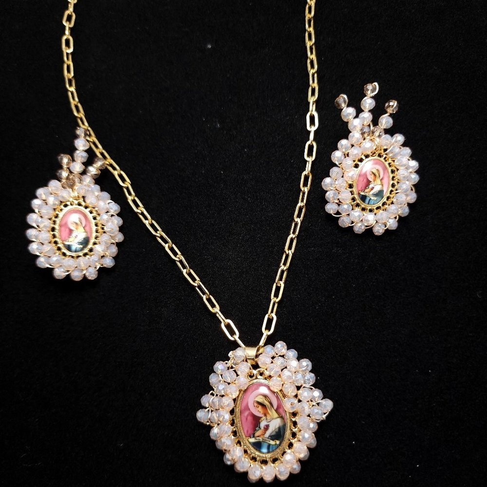 Beautiful Handmade Necklace and Earrings Set with Faceted Crystal, 14k Gold Fill
